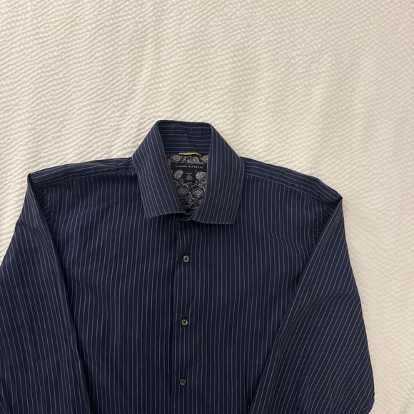 Banana Republic Mens Medium 15-15 1/2 Blue Striped Button Up Dress Shirt - Picture 2 of 6